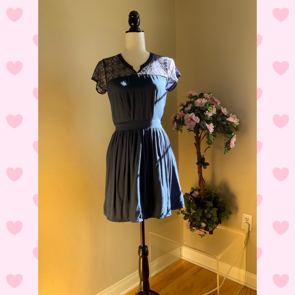 Blue Lace Back Fun Vintage Style Dress